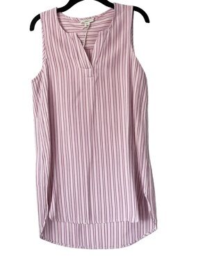 Pink White Stripe Linen Sleeveless Top CoverUp Size S Coastal Grandma Beach Chic